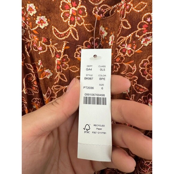 J. Crew Collection Cross Back Ruffle Midi Dress Vtg Vines Burnished Pecan 6 NEW - Picture 14 of 16